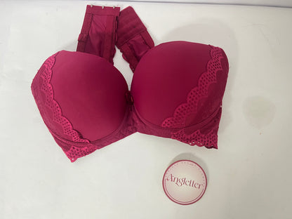 Angletter Wine Red Lace Push Up Bra for Women, Removable Straps, Skin-Friendly Lifting Support Lingerie