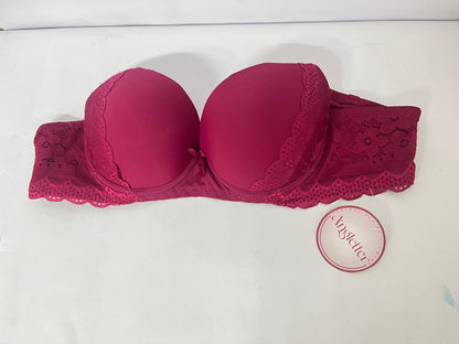 Angletter Wine Red Lace Push Up Bra for Women, Removable Straps, Skin-Friendly Lifting Support Lingerie