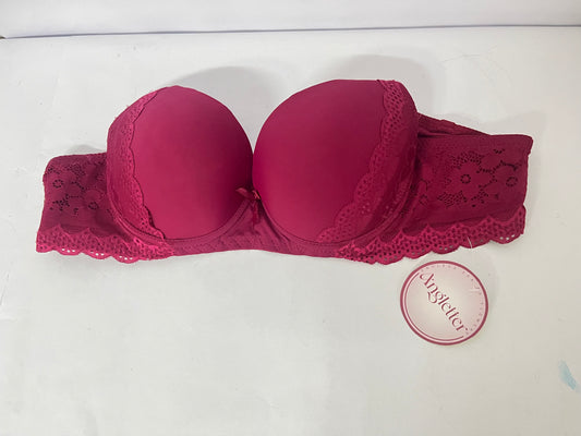 Angletter Wine Red Lace Push Up Bra for Women, Removable Straps, Skin-Friendly Lifting Support Lingerie