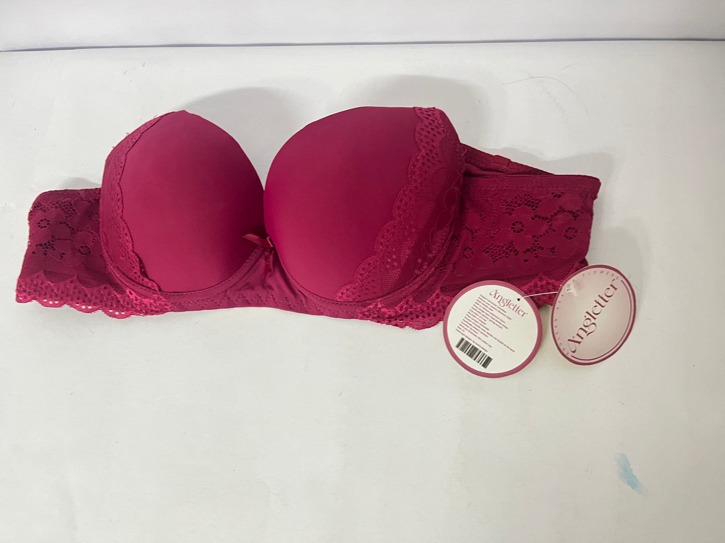 Angletter Wine Red Lace Push Up Bra for Women, Removable Straps, Skin-Friendly Lifting Support Lingerie