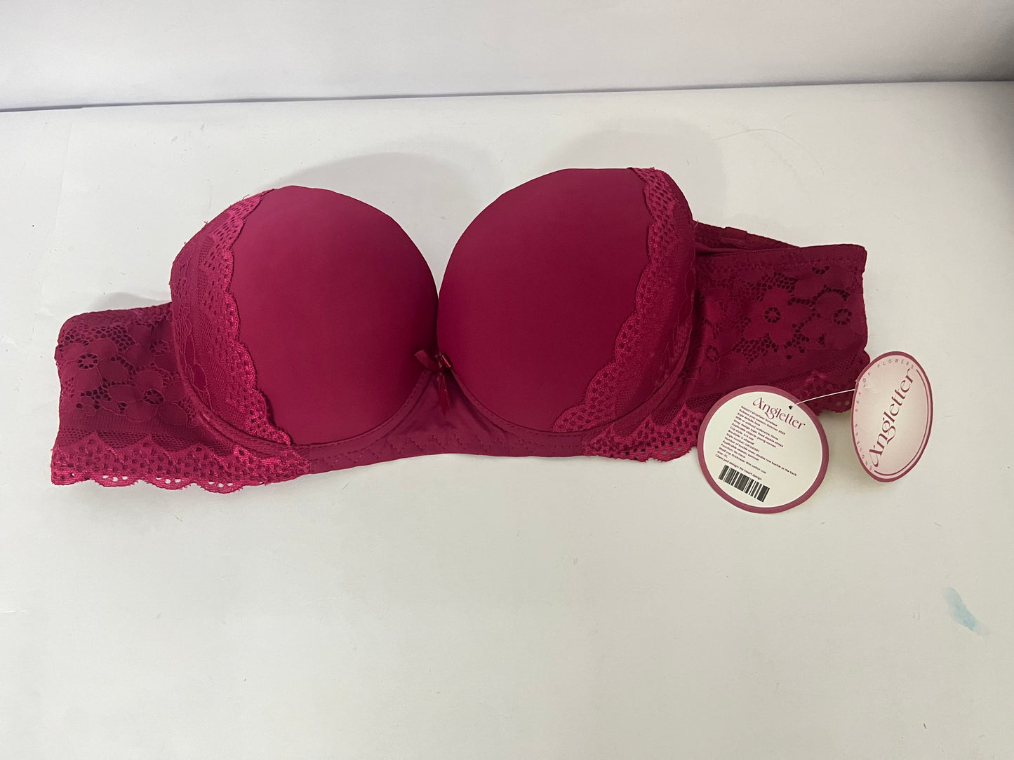 Angletter Wine Red Lace Push Up Bra for Women, Removable Straps, Skin-Friendly Lifting Support Lingerie