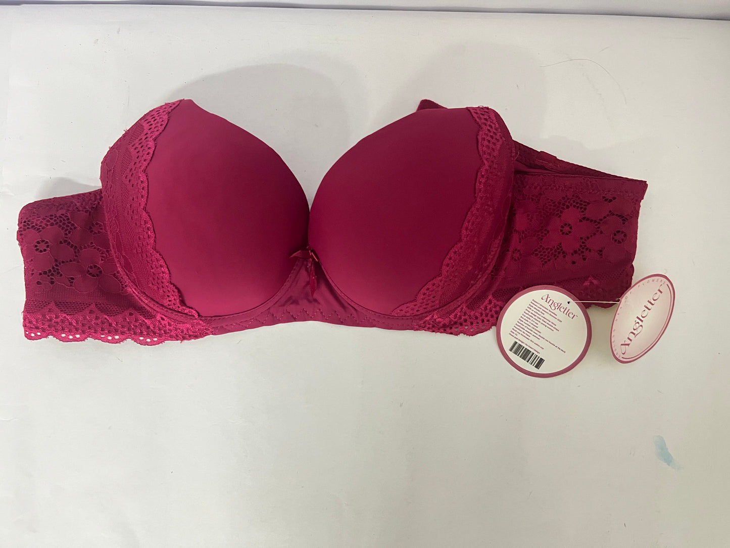 Angletter Wine Red Lace Push Up Bra for Women, Removable Straps, Skin-Friendly Lifting Support Lingerie