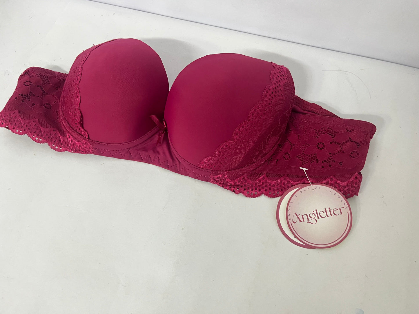 Angletter Wine Red Lace Push Up Bra for Women, Removable Straps, Skin-Friendly Lifting Support Lingerie
