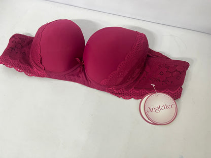 Angletter Wine Red Lace Push Up Bra for Women, Removable Straps, Skin-Friendly Lifting Support Lingerie