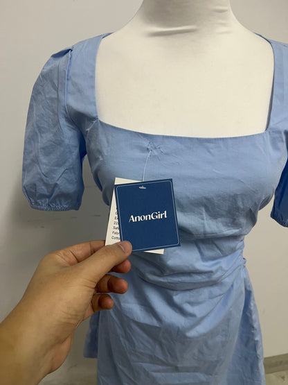 【AnonGirl Dresses】—— Elegant & Casual Light Blue Cotton Mini Dress for Daily Wear