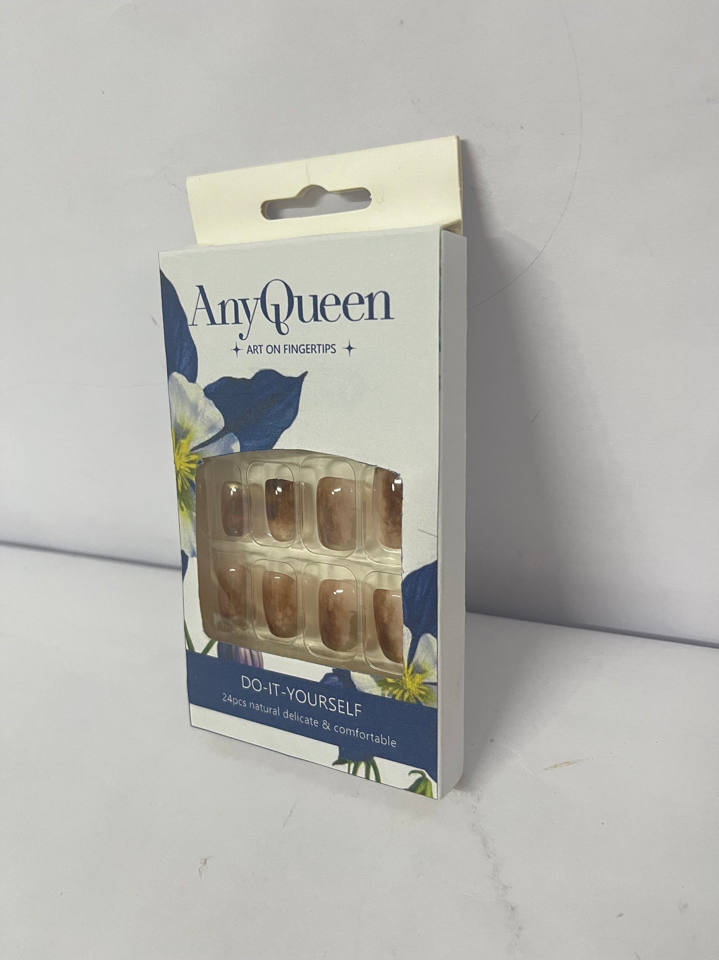 AnyQueen False Nails 24-Piece Set Short Full Cover Jelly Nail Tips for Women Easy to Apply for DIY Manicure