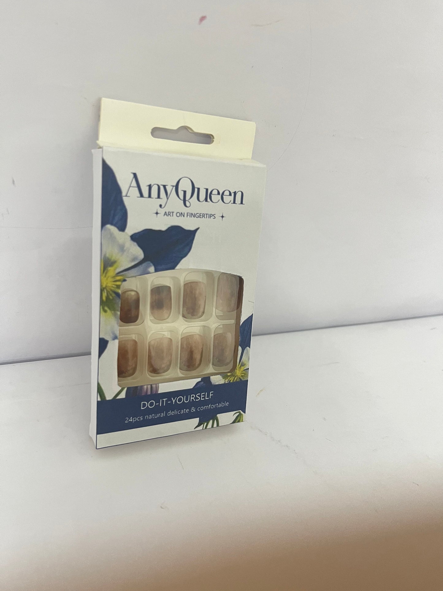 AnyQueen False Nails 24-Piece Set Short Full Cover Jelly Nail Tips for Women Easy to Apply for DIY Manicure