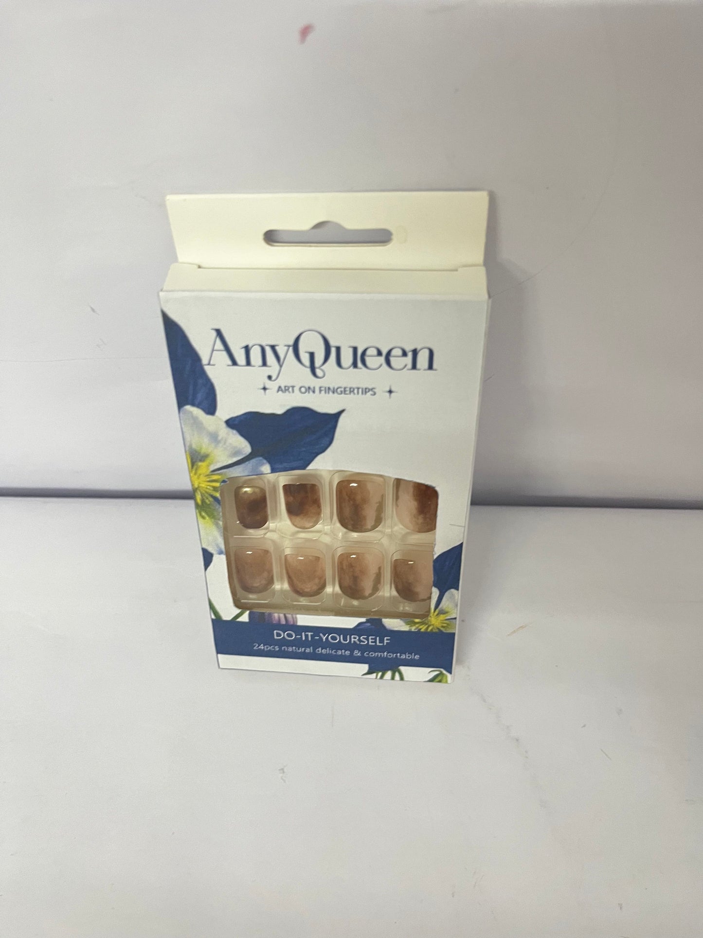 AnyQueen False Nails 24-Piece Set Short Full Cover Jelly Nail Tips for Women Easy to Apply for DIY Manicure