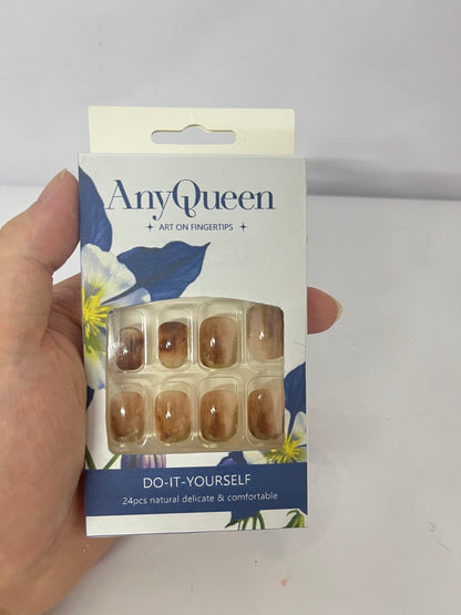 AnyQueen False Nails 24-Piece Set Short Full Cover Jelly Nail Tips for Women Easy to Apply for DIY Manicure