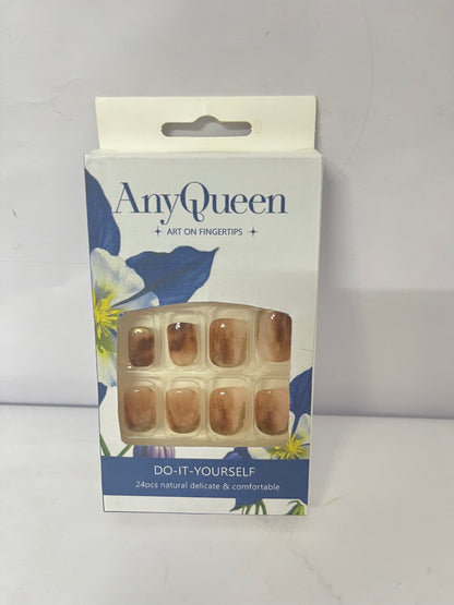 AnyQueen False Nails 24-Piece Set Short Full Cover Jelly Nail Tips for Women Easy to Apply for DIY Manicure