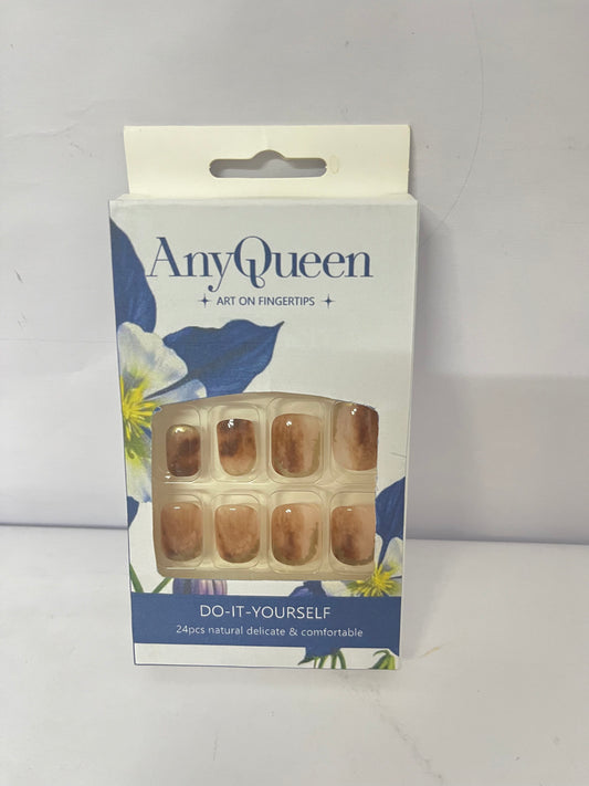 AnyQueen False Nails 24-Piece Set Short Full Cover Jelly Nail Tips for Women Easy to Apply for DIY Manicure
