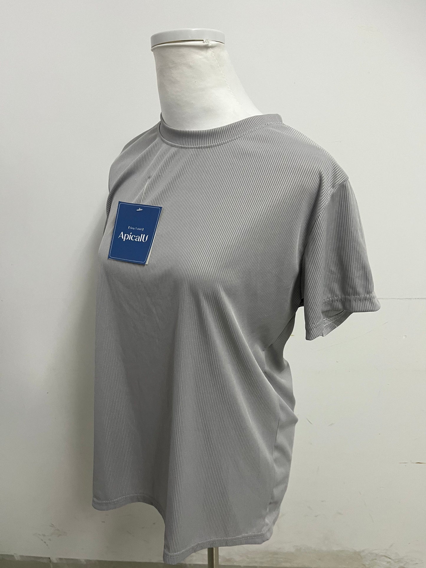 ApicalU Gray T-Shirt - Ribbed Texture for Casual & Layered Style