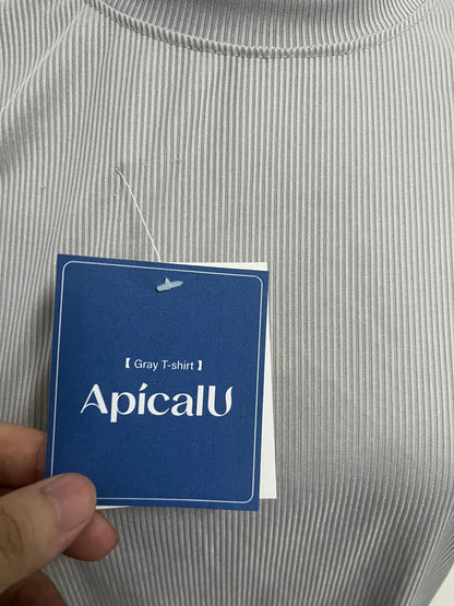 ApicalU Gray T-Shirt - Ribbed Texture for Casual & Layered Style