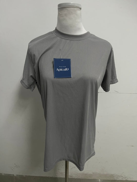 ApicalU Gray T-Shirt - Ribbed Texture for Casual & Layered Style