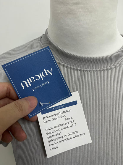 ApicalU Gray T-Shirt - Ribbed Texture for Casual & Layered Style
