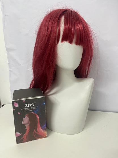 AreU Wine Red Long Curly Wig Retro & Eye-Catching Versatile Styling A Focal Point for Daily and Party Looks