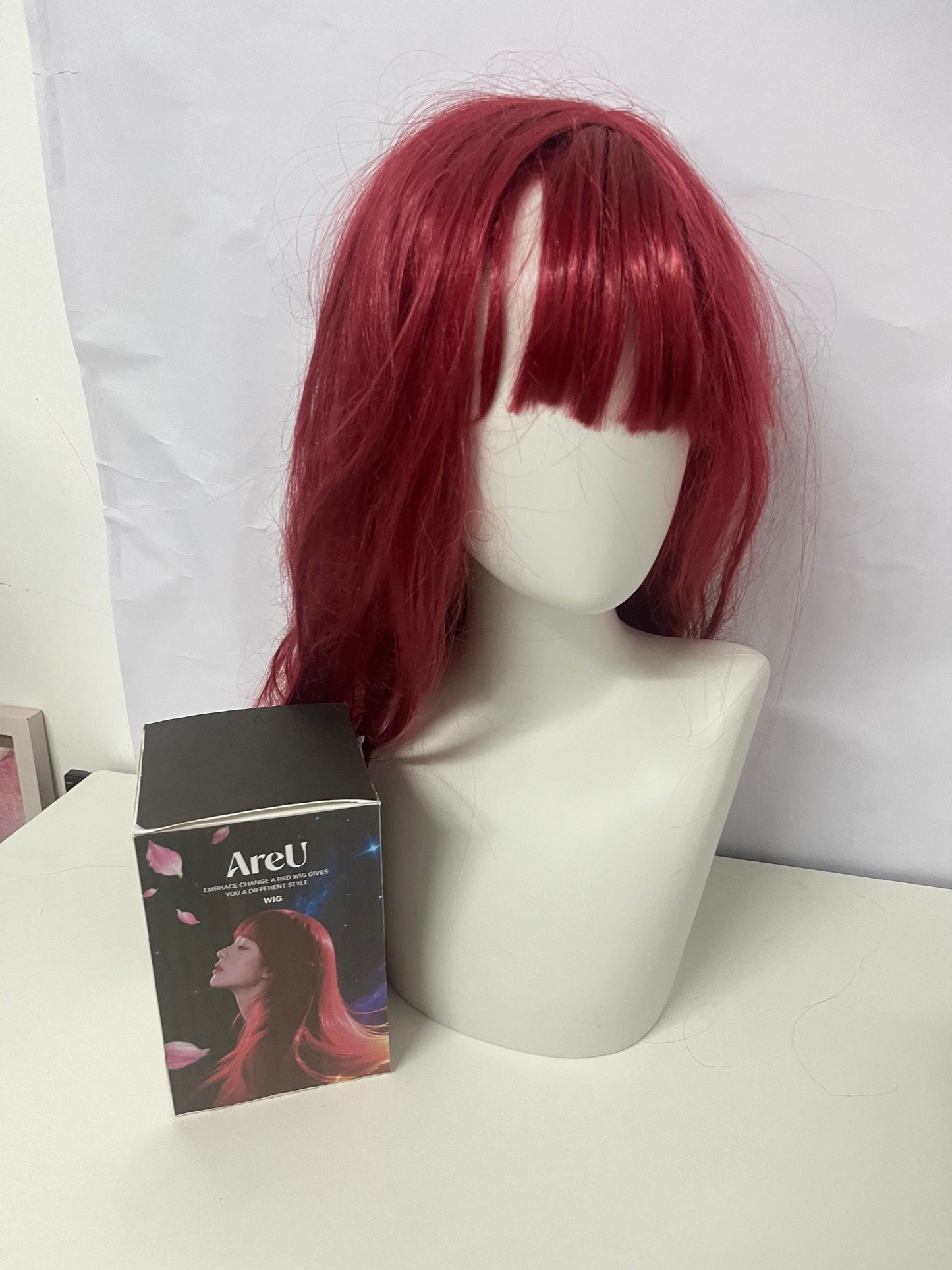 AreU Wine Red Long Curly Wig Retro & Eye-Catching Versatile Styling A Focal Point for Daily and Party Looks