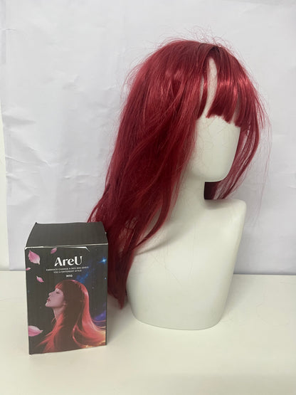 AreU Wine Red Long Curly Wig Retro & Eye-Catching Versatile Styling A Focal Point for Daily and Party Looks