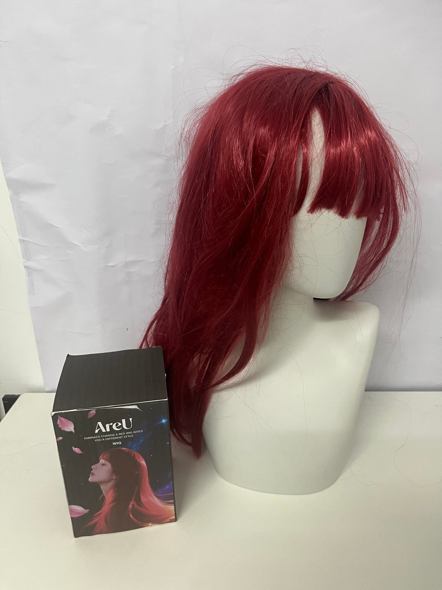 AreU Wine Red Long Curly Wig Retro & Eye-Catching Versatile Styling A Focal Point for Daily and Party Looks