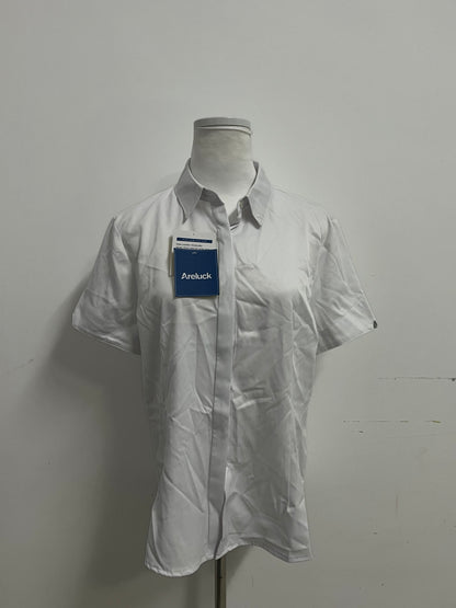 Areluck Women's Short Sleeve White Dress Shirt, Business Casual Formal Work Shirt, Comfortable Breathable Easy-Care Blouse