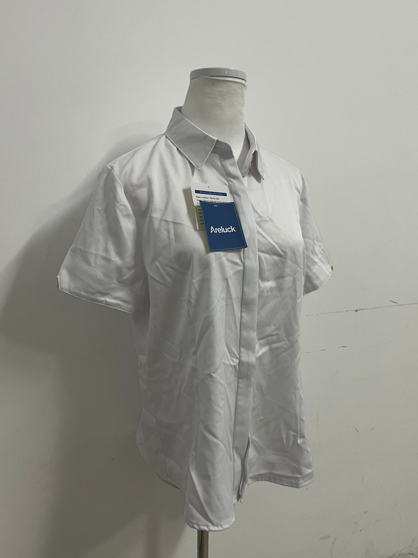 Areluck Women's Short Sleeve White Dress Shirt, Business Casual Formal Work Shirt, Comfortable Breathable Easy-Care Blouse
