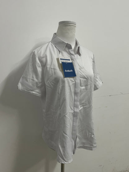 Areluck Women's Short Sleeve White Dress Shirt, Business Casual Formal Work Shirt, Comfortable Breathable Easy-Care Blouse