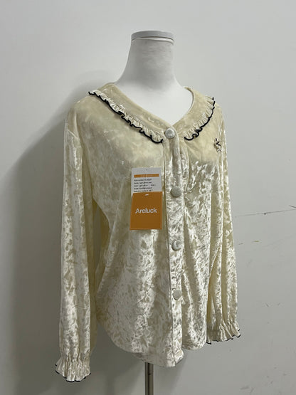 Areluck Velvet French Retro Pajama Top - Create a Light Luxury Home Ritual for You