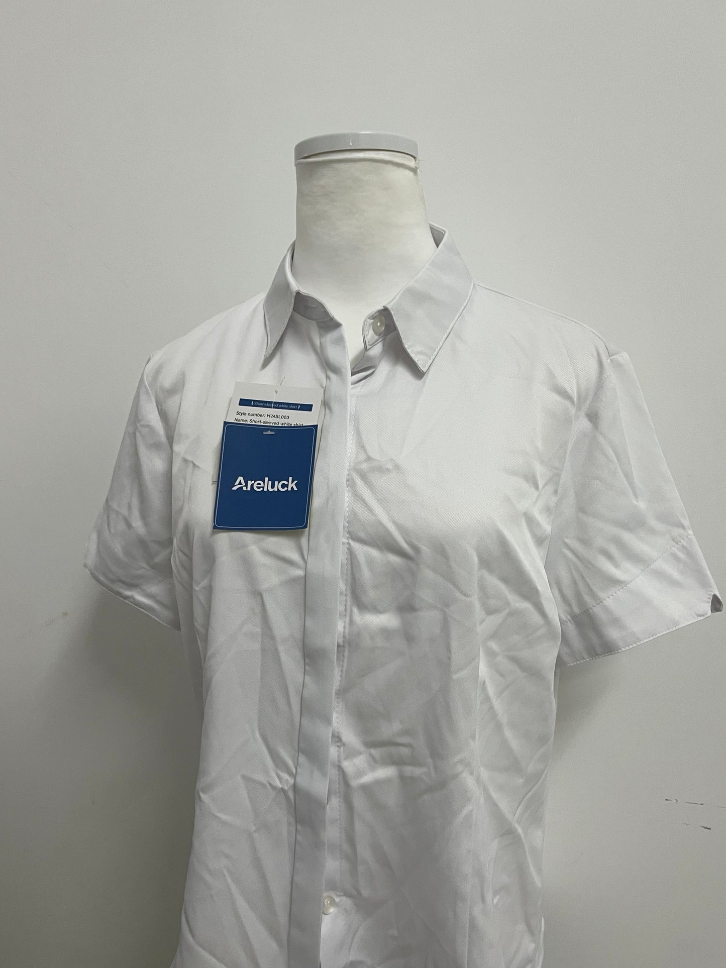 Areluck Women's Short Sleeve White Dress Shirt, Business Casual Formal Work Shirt, Comfortable Breathable Easy-Care Blouse