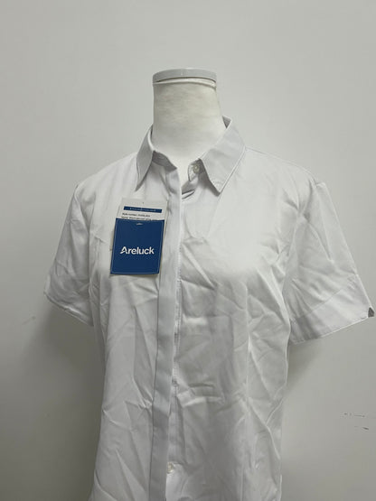 Areluck Women's Short Sleeve White Dress Shirt, Business Casual Formal Work Shirt, Comfortable Breathable Easy-Care Blouse