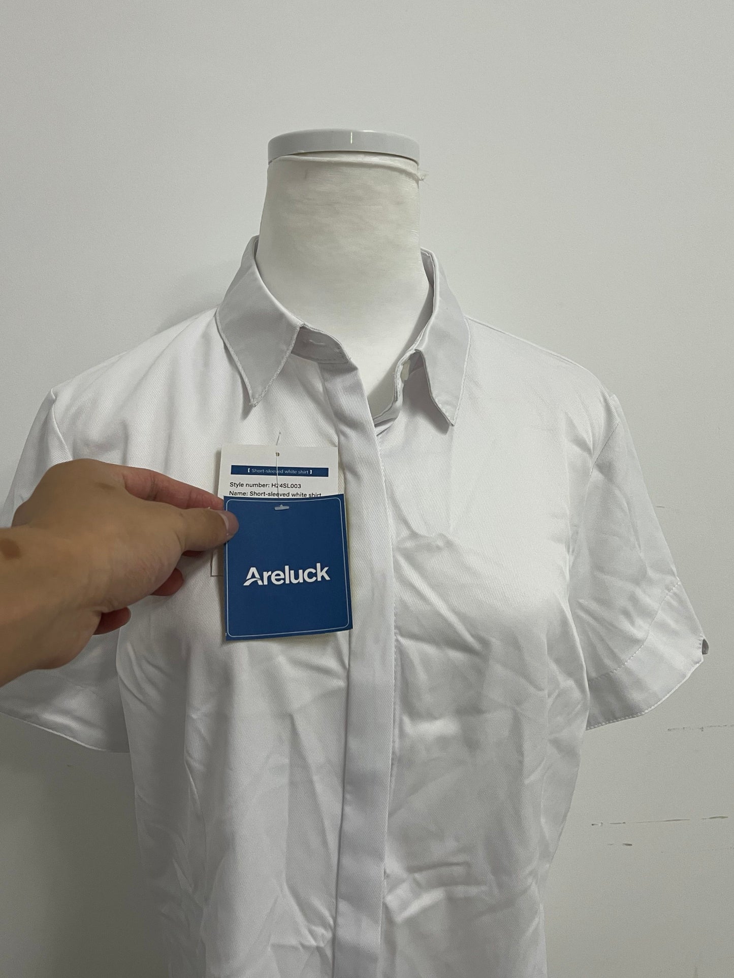 Areluck Women's Short Sleeve White Dress Shirt, Business Casual Formal Work Shirt, Comfortable Breathable Easy-Care Blouse