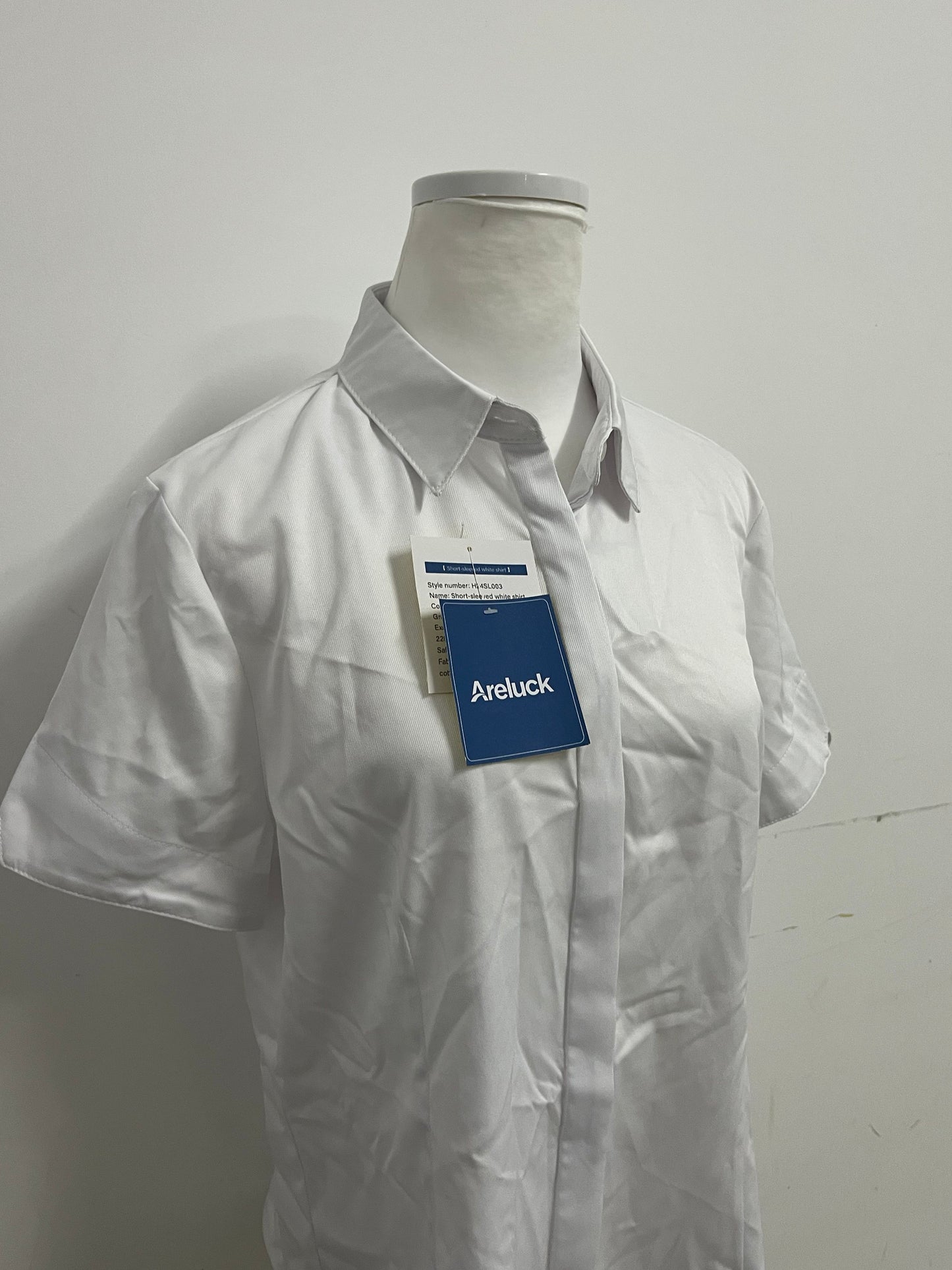 Areluck Women's Short Sleeve White Dress Shirt, Business Casual Formal Work Shirt, Comfortable Breathable Easy-Care Blouse
