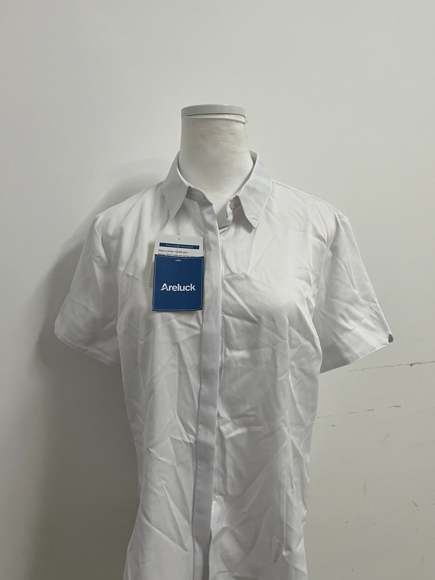 Areluck Women's Short Sleeve White Dress Shirt, Business Casual Formal Work Shirt, Comfortable Breathable Easy-Care Blouse