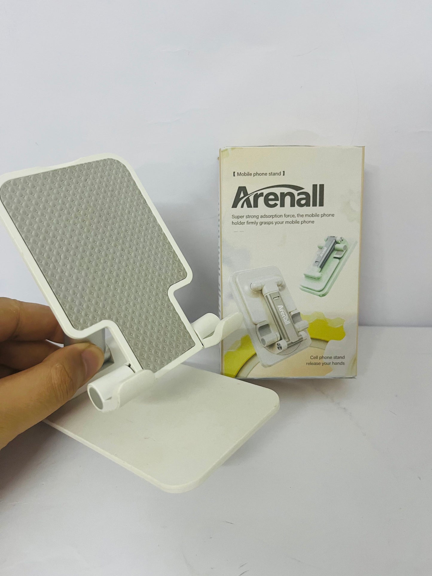 Arenall Foldable Cell Phone Stand for Desk, Fully Adjustable Phone Holder for Desk Compatible with iPhone 16 15 14 13 12 11, Nintendo Switch, All Phones, (White)