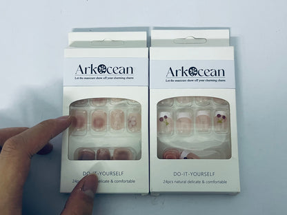 ArkOcean Short Length Press on Nails, Artificial Acrylic Fake Nails for Women, 24PCS Full Cover Reusable False Nails Kits