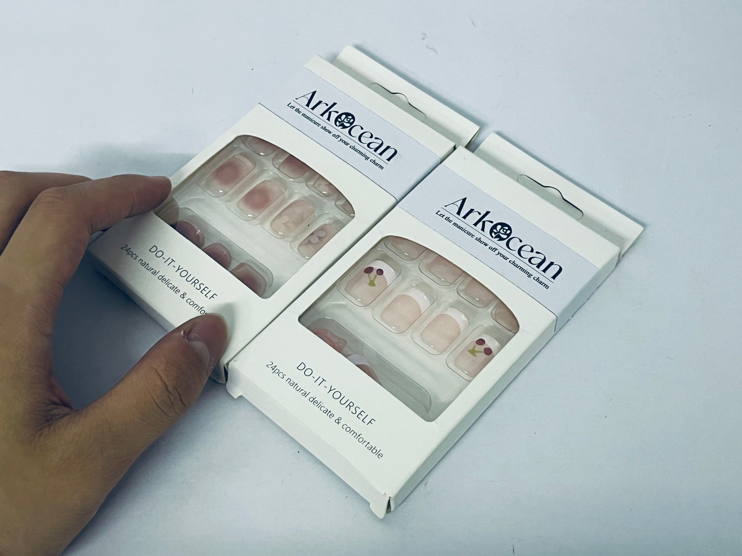 ArkOcean Short Length Press on Nails, Artificial Acrylic Fake Nails for Women, 24PCS Full Cover Reusable False Nails Kits