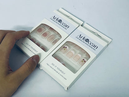 ArkOcean Short Length Press on Nails, Artificial Acrylic Fake Nails for Women, 24PCS Full Cover Reusable False Nails Kits