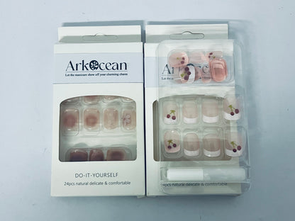 ArkOcean Short Length Press on Nails, Artificial Acrylic Fake Nails for Women, 24PCS Full Cover Reusable False Nails Kits