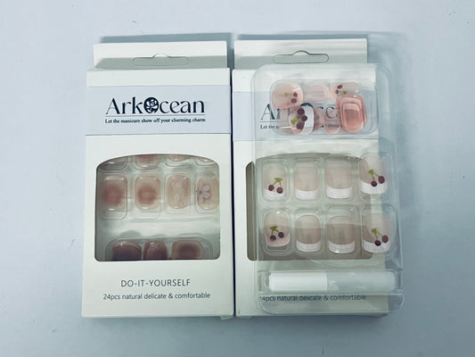 ArkOcean Short Length Press on Nails, Artificial Acrylic Fake Nails for Women, 24PCS Full Cover Reusable False Nails Kits