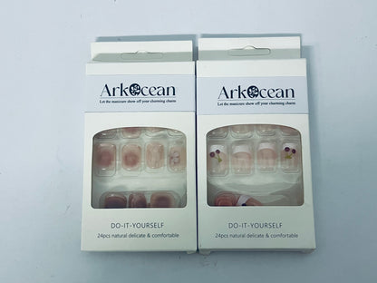 ArkOcean Short Length Press on Nails, Artificial Acrylic Fake Nails for Women, 24PCS Full Cover Reusable False Nails Kits