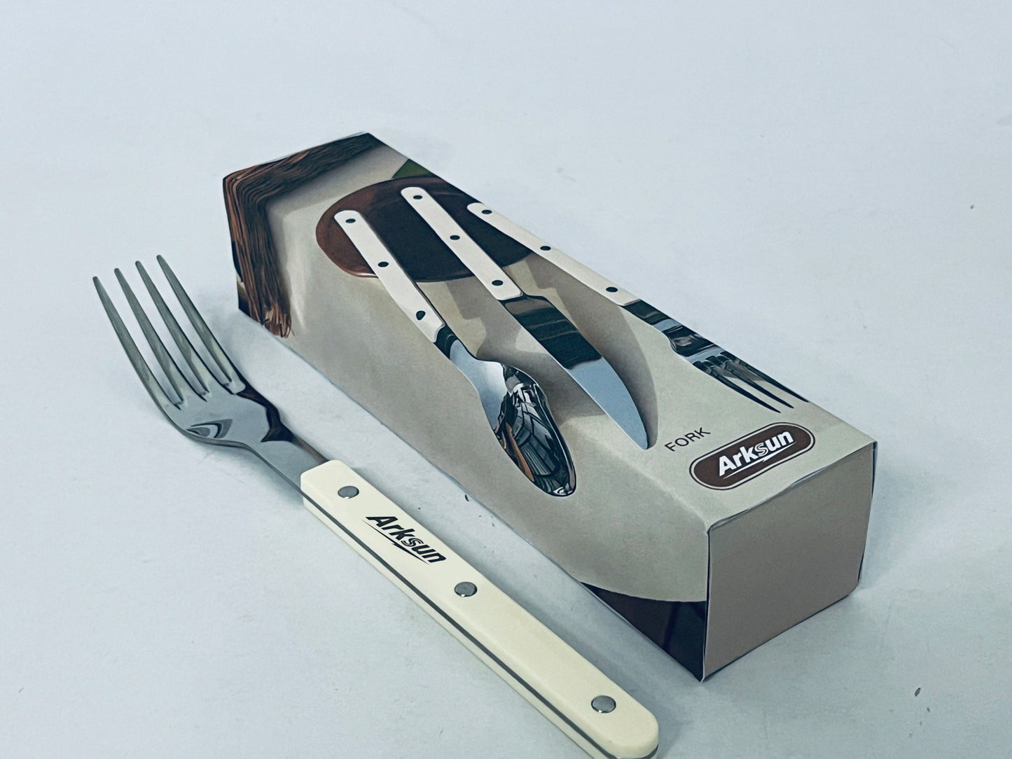 Arksun Premium Stainless Steel Dinner Fork with Cream Riveted Handle - Rust-Resistant, Dishwasher-Safe Flatware for Elevated Dining & Gifting