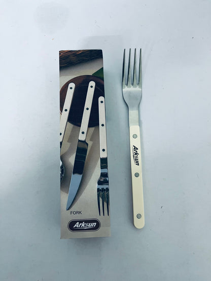 Arksun Premium Stainless Steel Dinner Fork with Cream Riveted Handle - Rust-Resistant, Dishwasher-Safe Flatware for Elevated Dining & Gifting