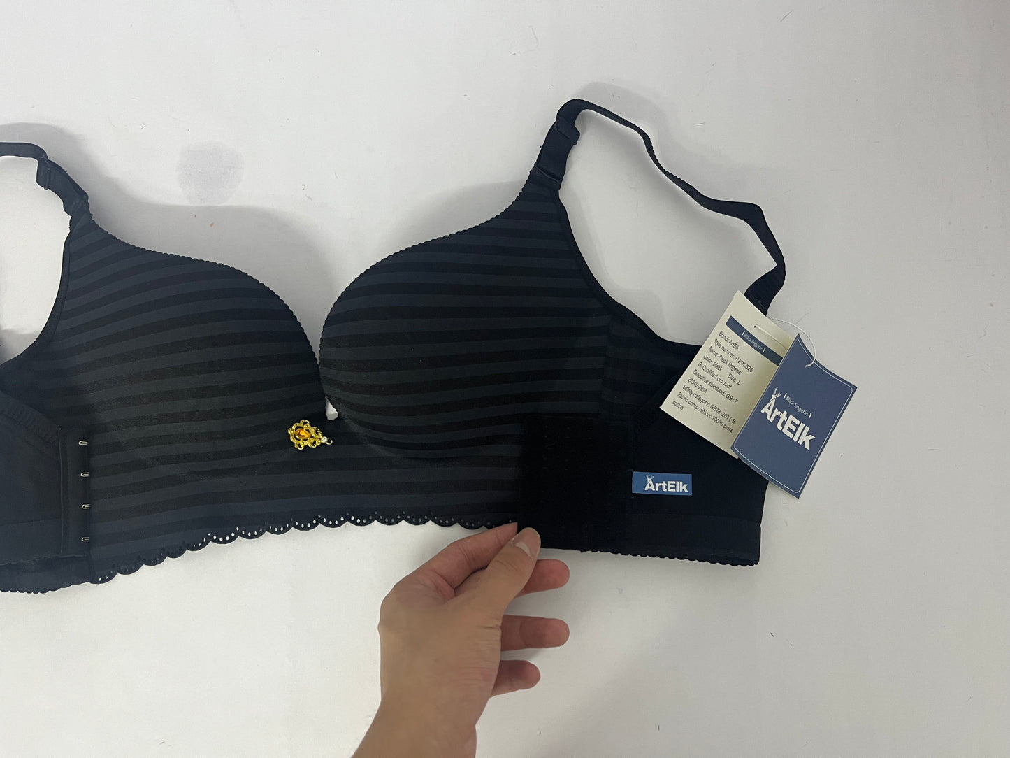 ArtElk Women's Striped Wireless Cotton Bra with Lightly-Lined Cups