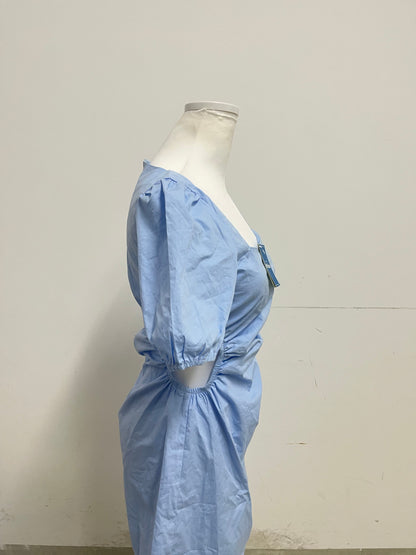ArtFuture Light Blue Square Neck Puff Sleeve Ruched Waist Dress