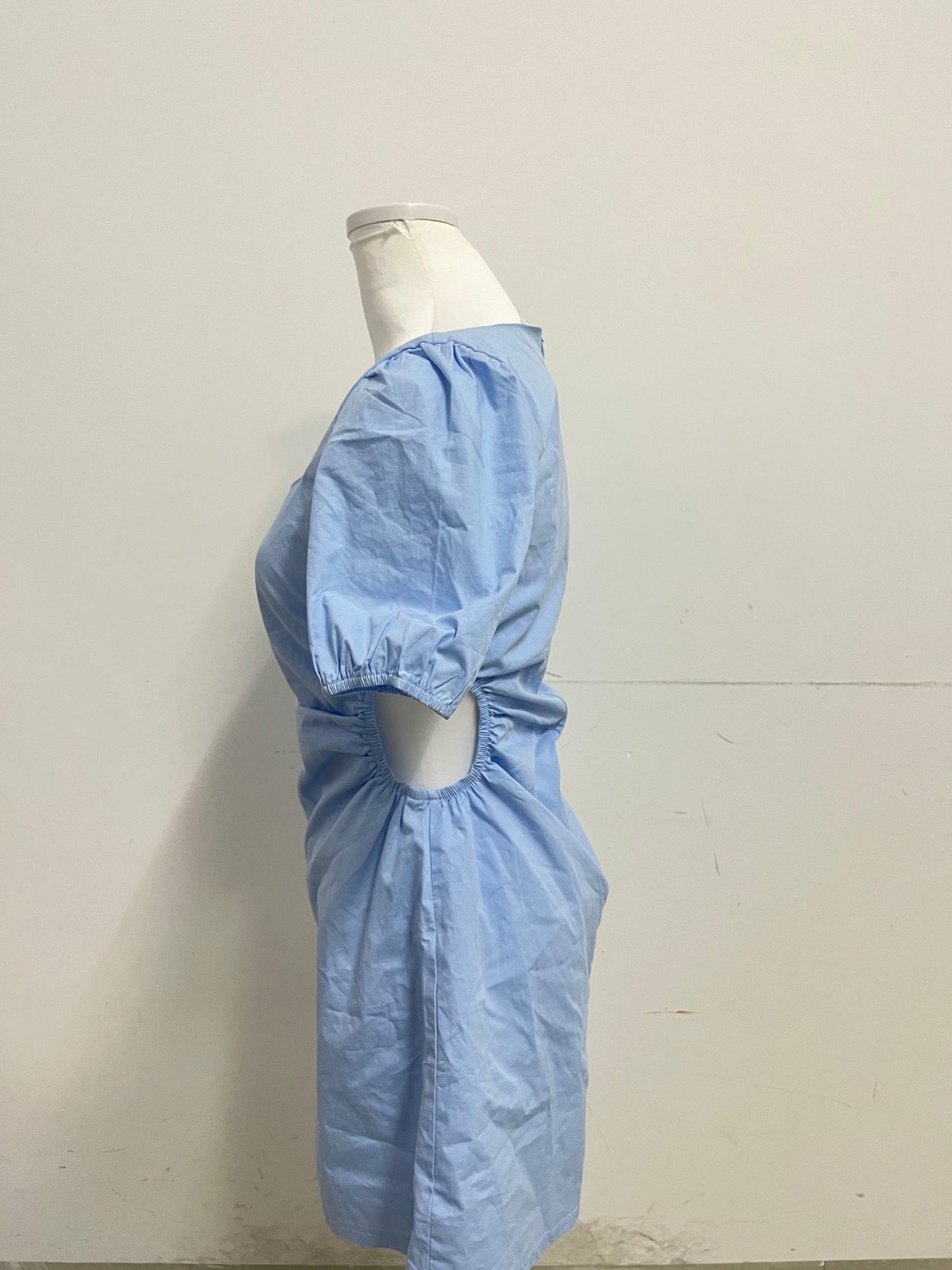 ArtFuture Light Blue Square Neck Puff Sleeve Ruched Waist Dress