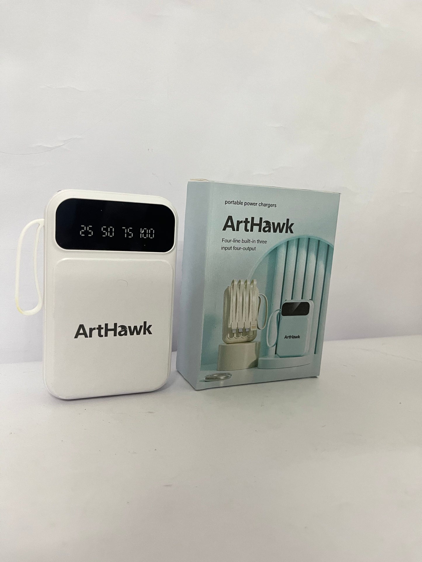 ArtHawk Portable Power Bank with Built-in 4 Cables, Multi-Interface, Digital Display, 3 Inputs & 4 Outputs, Mini Portable Charger for Travel & Daily Use