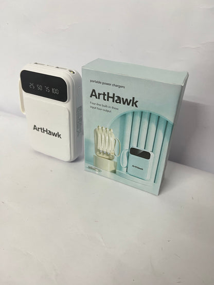 ArtHawk Portable Power Bank with Built-in 4 Cables, Multi-Interface, Digital Display, 3 Inputs & 4 Outputs, Mini Portable Charger for Travel & Daily Use