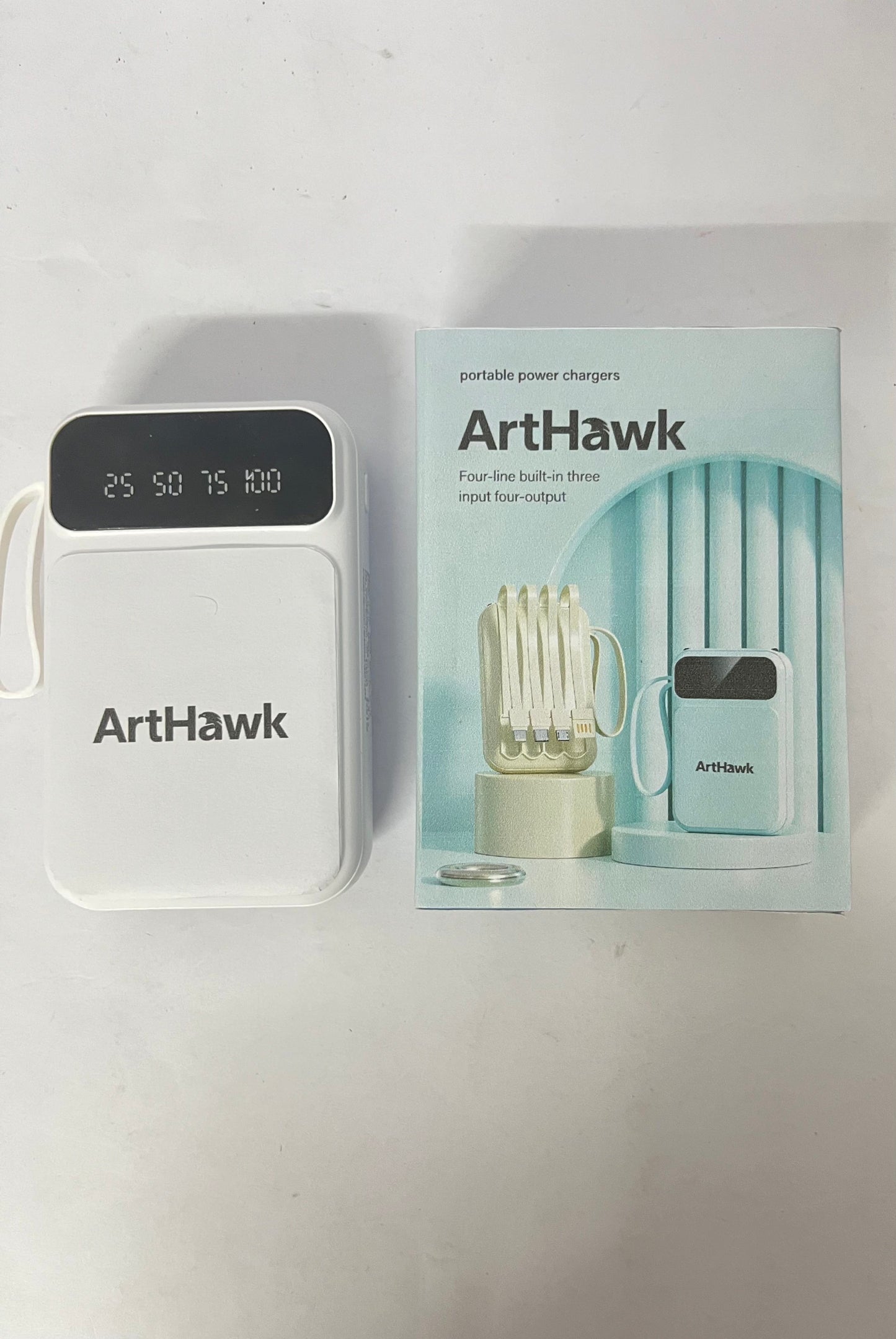 ArtHawk Portable Power Bank with Built-in 4 Cables, Multi-Interface, Digital Display, 3 Inputs & 4 Outputs, Mini Portable Charger for Travel & Daily Use