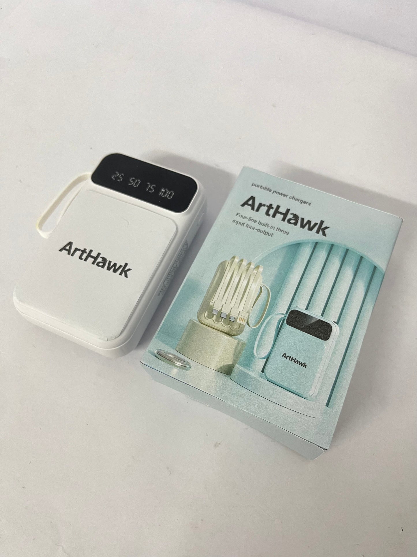 ArtHawk Portable Power Bank with Built-in 4 Cables, Multi-Interface, Digital Display, 3 Inputs & 4 Outputs, Mini Portable Charger for Travel & Daily Use