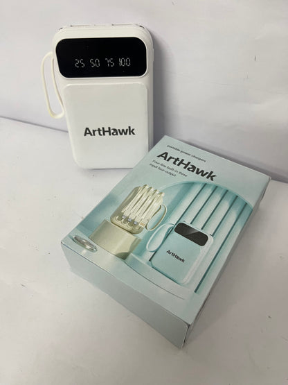 ArtHawk Portable Power Bank with Built-in 4 Cables, Multi-Interface, Digital Display, 3 Inputs & 4 Outputs, Mini Portable Charger for Travel & Daily Use
