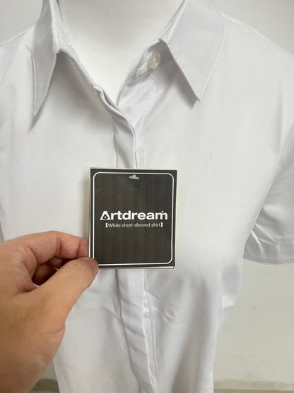Artdream Women's White Short Sleeve Shirt | Business Casual Slim Fit Collared Blouse for Office Commute & Daily Wear